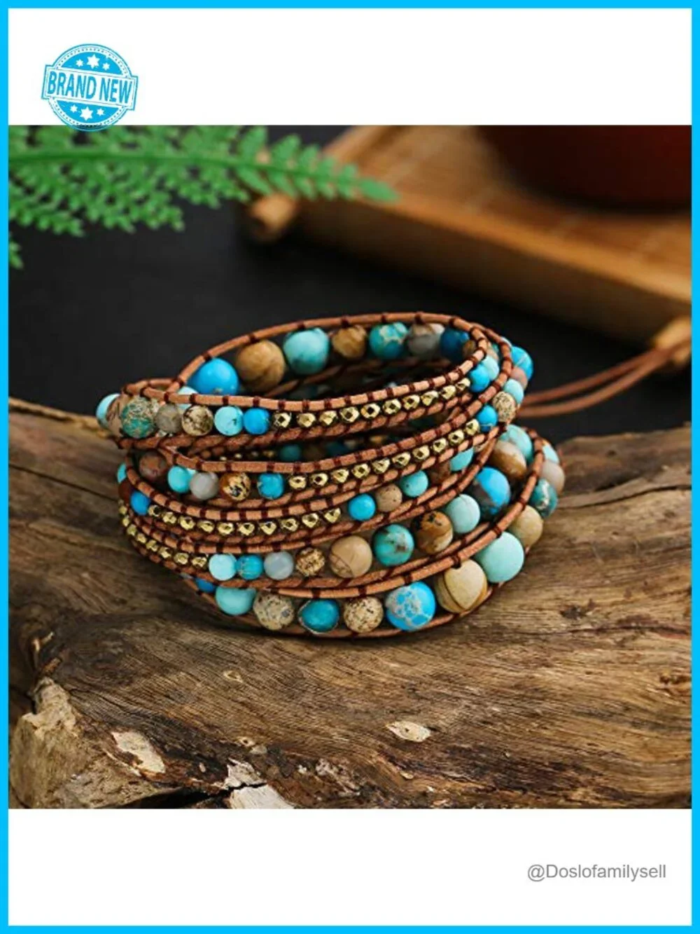 Handmade Natural Stone Leather Bead Wrap Bracelets - 36in Adjustable